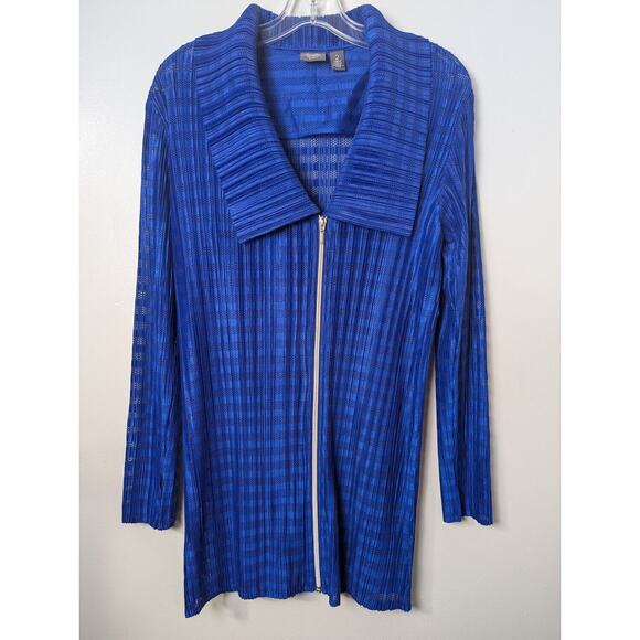 Chico's Travelers Textured Crinkle Jacket Zipper Size 2 Blue Cruisewear L Career - Picture 1 of 11